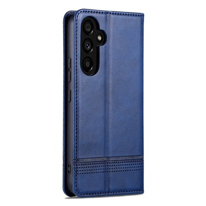 Pour Samsung Galaxy A35 5G AZNS Étui de téléphone en cuir à rabat à texture de veau magnétique (Bleu foncé)