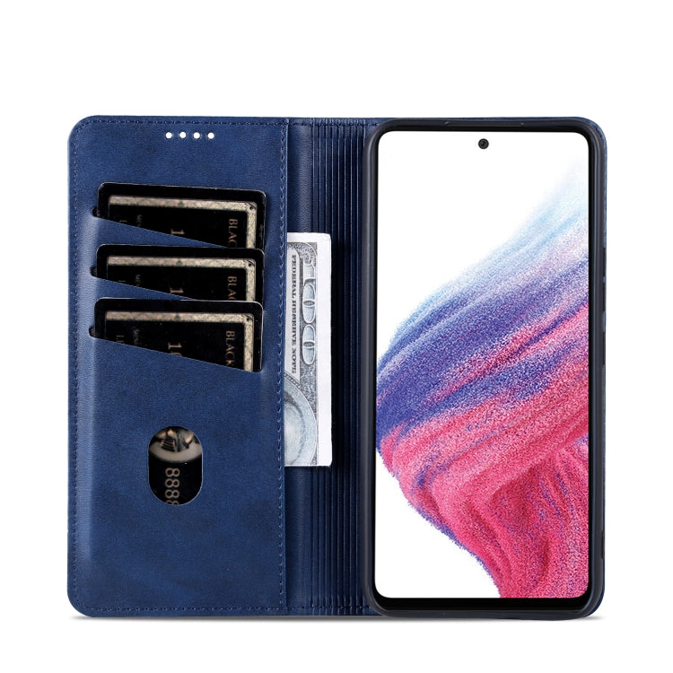 Pour Samsung Galaxy A35 5G AZNS Étui de téléphone en cuir à rabat à texture de veau magnétique (Bleu foncé)