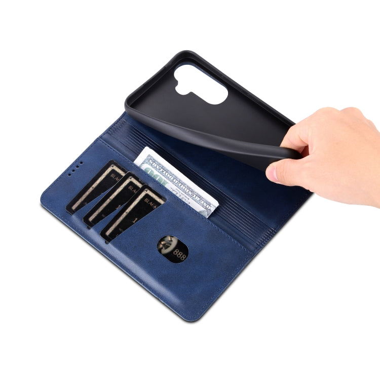 Pour Samsung Galaxy A35 5G AZNS Étui de téléphone en cuir à rabat à texture de veau magnétique (Bleu foncé)