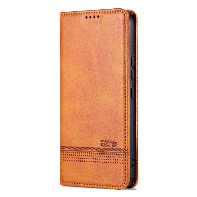 For Samsung Galaxy A35 5G AZNS Magnetic Calf Texture Flip Leather Phone Case(Light Brown)