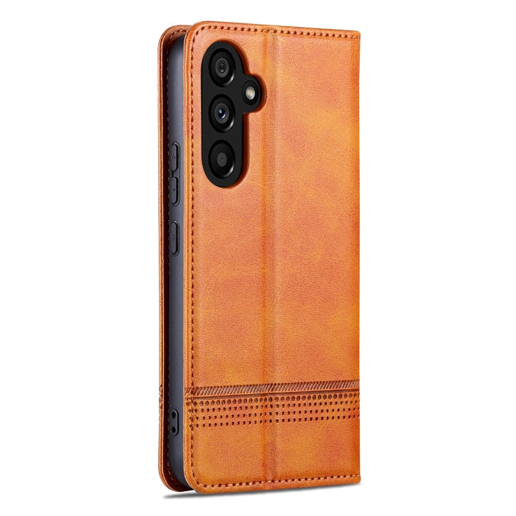 For Samsung Galaxy A35 5G AZNS Magnetic Calf Texture Flip Leather Phone Case(Light Brown)