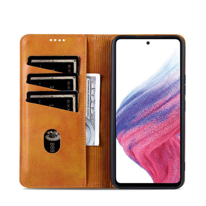 For Samsung Galaxy A35 5G AZNS Magnetic Calf Texture Flip Leather Phone Case(Light Brown)
