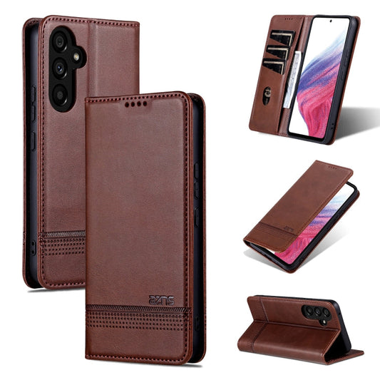 For Samsung Galaxy A35 5G AZNS Magnetic Calf Texture Flip Leather Phone Case(Dark Brown)