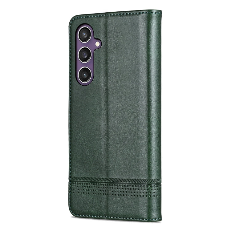 For Samsung Galaxy S24 5G AZNS Magnetic Calf Texture Flip Leather Phone Case(Dark Green)