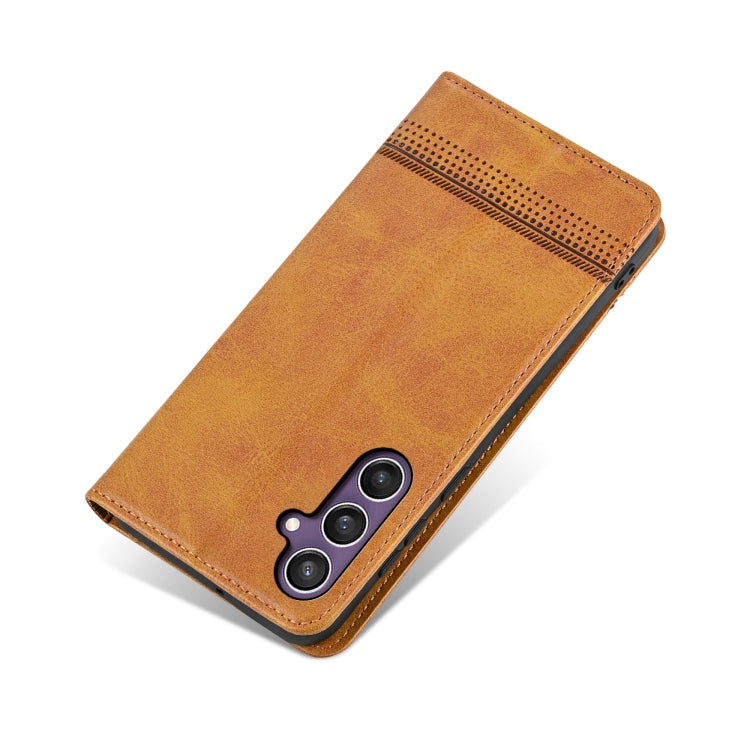 For Samsung Galaxy S24 5G AZNS Magnetic Calf Texture Flip Leather Phone Case(Light Brown)