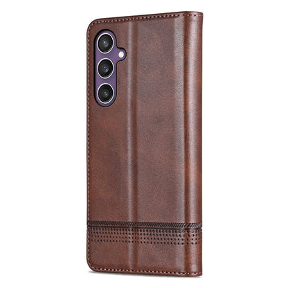 For Samsung Galaxy S24 5G AZNS Magnetic Calf Texture Flip Leather Phone Case(Dark Brown)