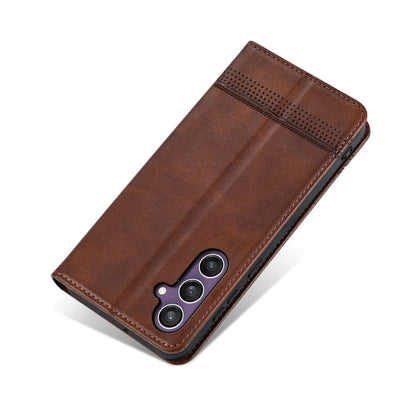 For Samsung Galaxy S24 5G AZNS Magnetic Calf Texture Flip Leather Phone Case(Dark Brown)
