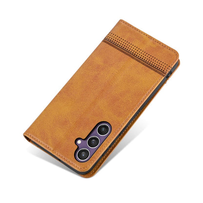 For Samsung Galaxy S24+ 5G AZNS Magnetic Calf Texture Flip Leather Phone Case(Light Brown)