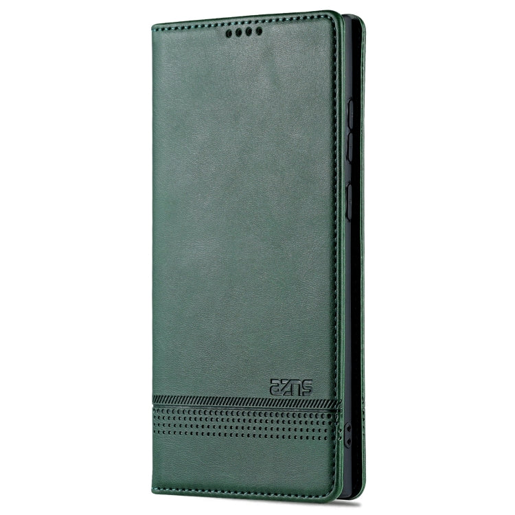 For Samsung Galaxy S24 Ultra 5G AZNS Magnetic Calf Texture Flip Leather Phone Case(Dark Green)