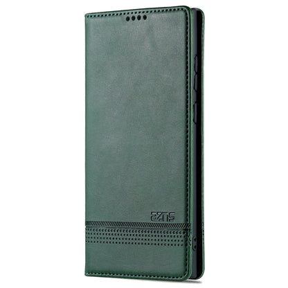 For Samsung Galaxy S24 Ultra 5G AZNS Magnetic Calf Texture Flip Leather Phone Case(Dark Green)