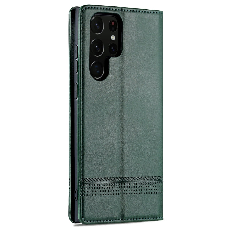 For Samsung Galaxy S24 Ultra 5G AZNS Magnetic Calf Texture Flip Leather Phone Case(Dark Green)