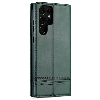 For Samsung Galaxy S24 Ultra 5G AZNS Magnetic Calf Texture Flip Leather Phone Case(Dark Green)