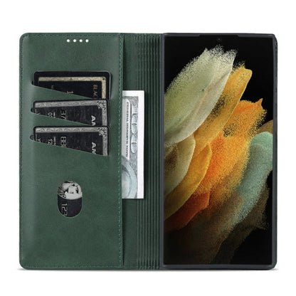 For Samsung Galaxy S24 Ultra 5G AZNS Magnetic Calf Texture Flip Leather Phone Case(Dark Green)