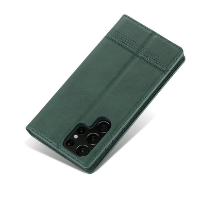 For Samsung Galaxy S24 Ultra 5G AZNS Magnetic Calf Texture Flip Leather Phone Case(Dark Green)