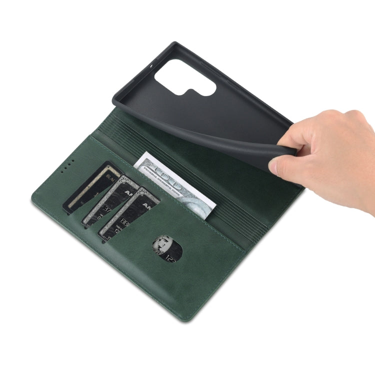 For Samsung Galaxy S24 Ultra 5G AZNS Magnetic Calf Texture Flip Leather Phone Case(Dark Green)