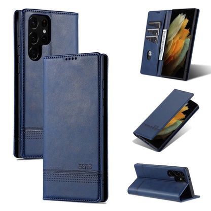 Pour Samsung Galaxy S24 Ultra 5G AZNS Étui de Téléphone en Cuir Rabat Texture Veau Magnétique (Bleu Foncé)