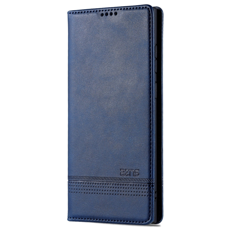 Pour Samsung Galaxy S24 Ultra 5G AZNS Étui de Téléphone en Cuir Rabat Texture Veau Magnétique (Bleu Foncé)
