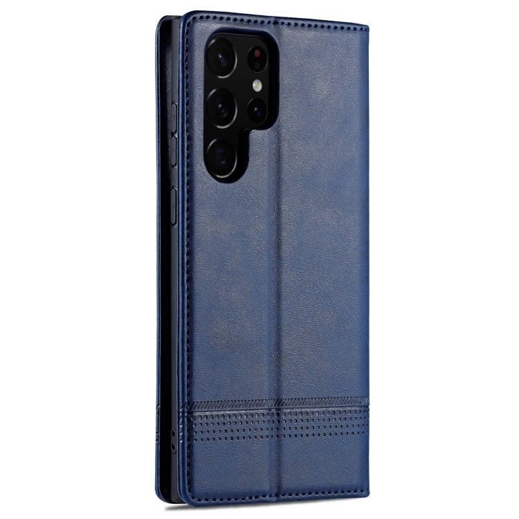 Pour Samsung Galaxy S24 Ultra 5G AZNS Étui de Téléphone en Cuir Rabat Texture Veau Magnétique (Bleu Foncé)