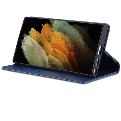 Pour Samsung Galaxy S24 Ultra 5G AZNS Étui de Téléphone en Cuir Rabat Texture Veau Magnétique (Bleu Foncé)