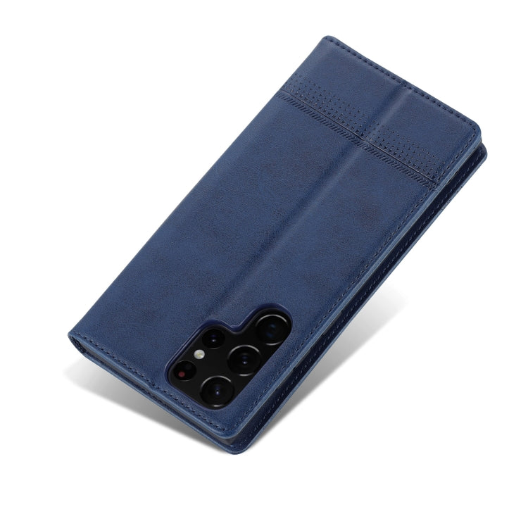 Pour Samsung Galaxy S24 Ultra 5G AZNS Étui de Téléphone en Cuir Rabat Texture Veau Magnétique (Bleu Foncé)