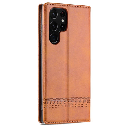 For Samsung Galaxy S24 Ultra 5G AZNS Magnetic Calf Texture Flip Leather Phone Case(Light Brown)