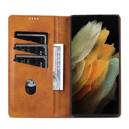 For Samsung Galaxy S24 Ultra 5G AZNS Magnetic Calf Texture Flip Leather Phone Case(Light Brown)