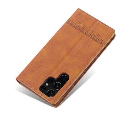 For Samsung Galaxy S24 Ultra 5G AZNS Magnetic Calf Texture Flip Leather Phone Case(Light Brown)