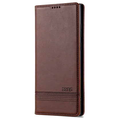 For Samsung Galaxy S24 Ultra 5G AZNS Magnetic Calf Texture Flip Leather Phone Case(Dark Brown)
