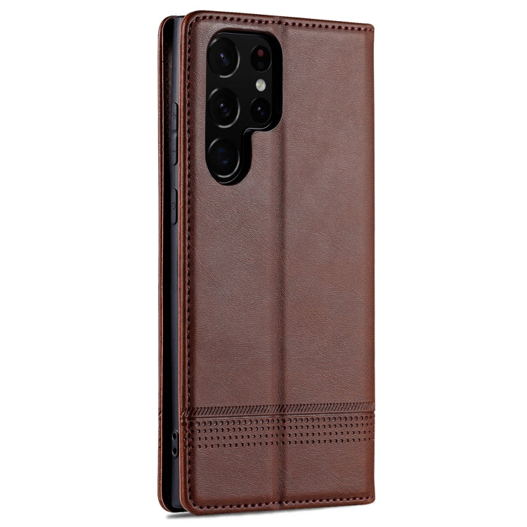 For Samsung Galaxy S24 Ultra 5G AZNS Magnetic Calf Texture Flip Leather Phone Case(Dark Brown)