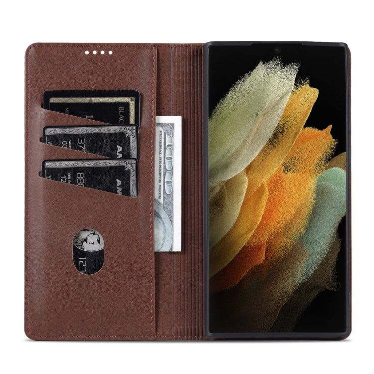 For Samsung Galaxy S24 Ultra 5G AZNS Magnetic Calf Texture Flip Leather Phone Case(Dark Brown)