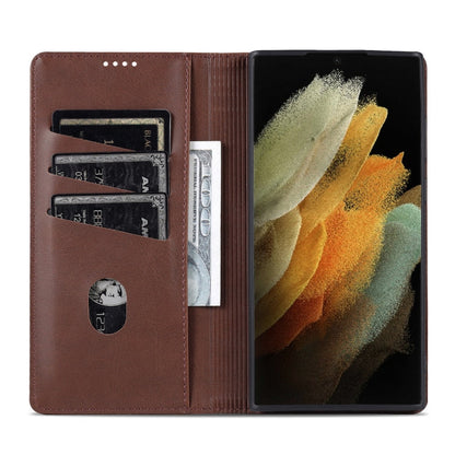 For Samsung Galaxy S24 Ultra 5G AZNS Magnetic Calf Texture Flip Leather Phone Case(Dark Brown)