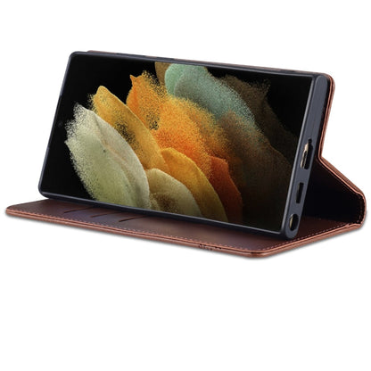 For Samsung Galaxy S24 Ultra 5G AZNS Magnetic Calf Texture Flip Leather Phone Case(Dark Brown)