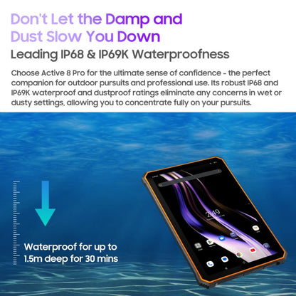 [HK Warehouse] Blackview Active 8 Pro 4G Rugged Tablet, 10.36 inch 8GB+256GB Android 14 MT6789 Octa Core Support Dual SIM, Global Version with Google Play, EU Plug(Orange)