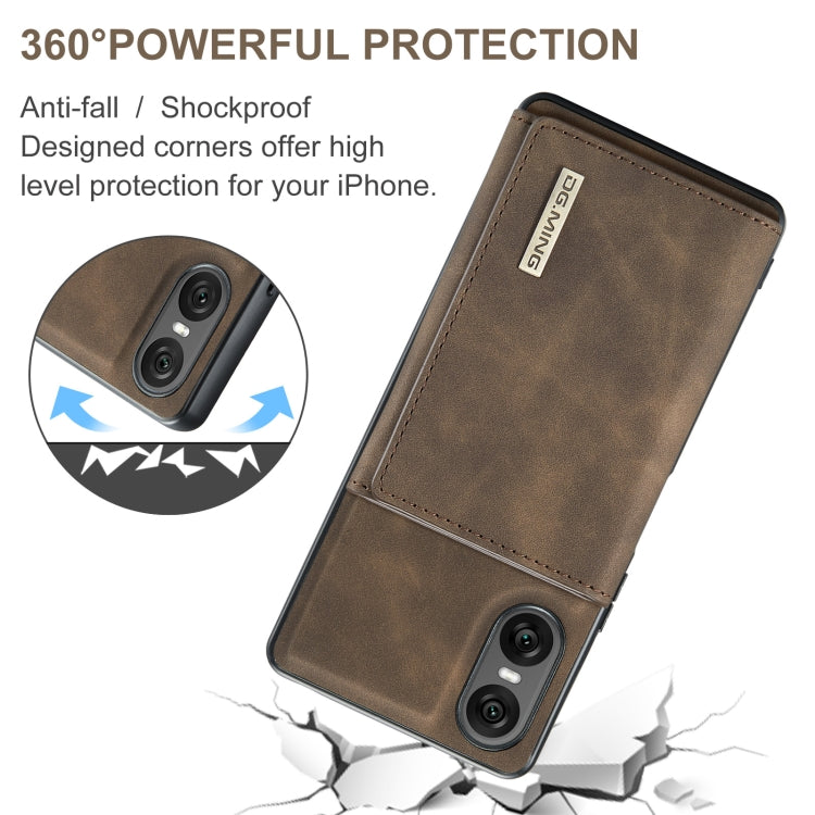 Pour Sony Xperia 10 VI DG.MING Série M1 Étui portefeuille multi-cartes 3 volets + coque de téléphone magnétique (café)