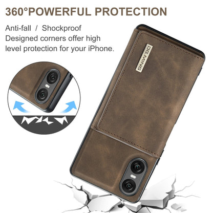 Pour Sony Xperia 10 VI DG.MING Série M1 Étui portefeuille multi-cartes 3 volets + coque de téléphone magnétique (café)