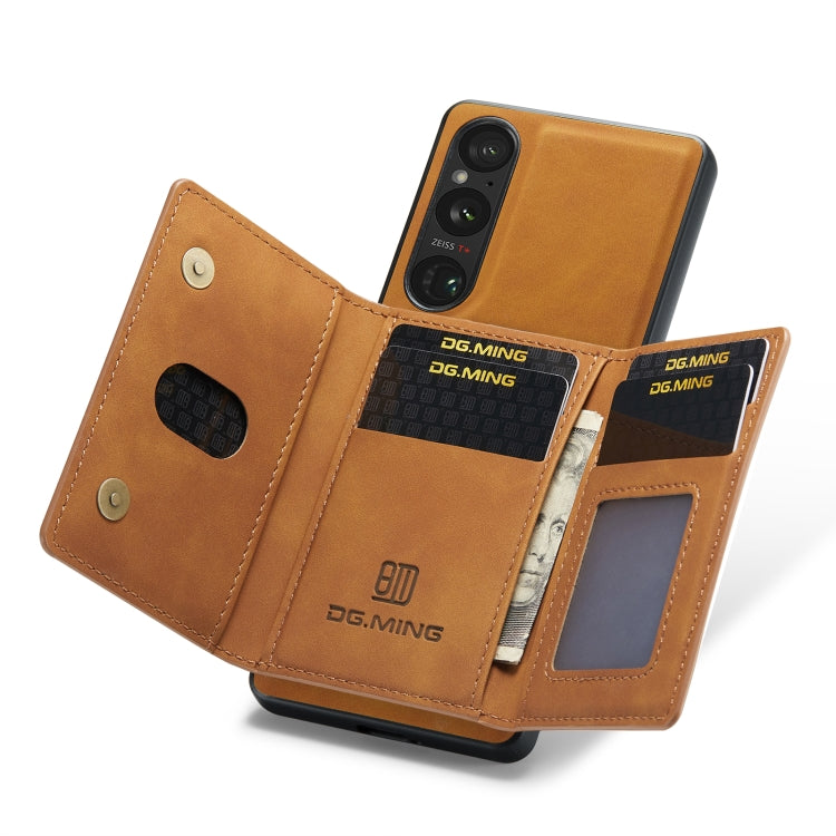 For Sony Xperia 1 VI DG.MING M2 Series 3-Fold Multi Card Bag + Magnetic Phone Case(Brown)