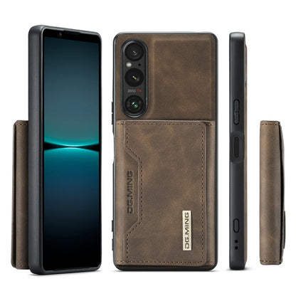 Pour Sony Xperia 1 VI DG.MING Série M2 Étui portefeuille multi-cartes à 3 volets + Coque de téléphone magnétique (Café)
