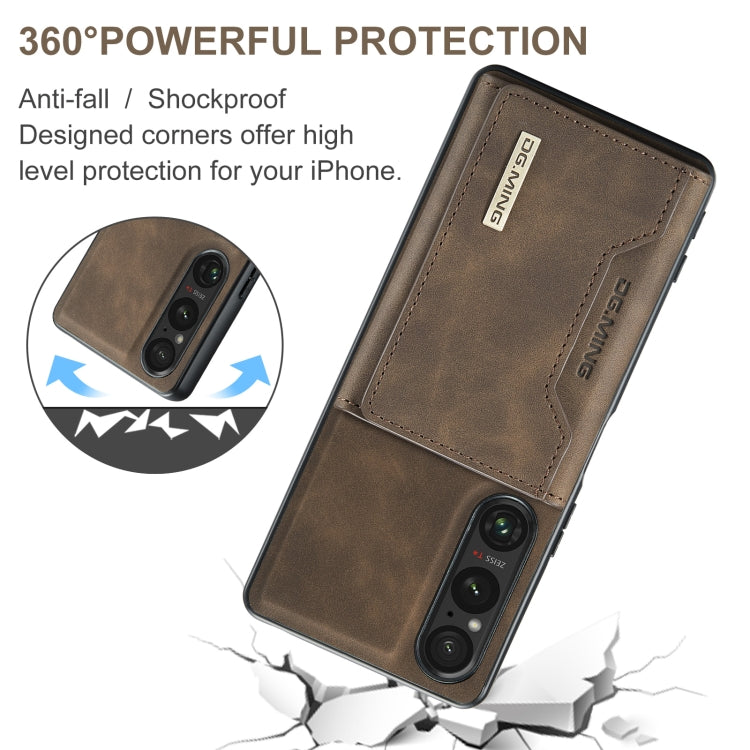 Pour Sony Xperia 1 VI DG.MING Série M2 Étui portefeuille multi-cartes à 3 volets + Coque de téléphone magnétique (Café)