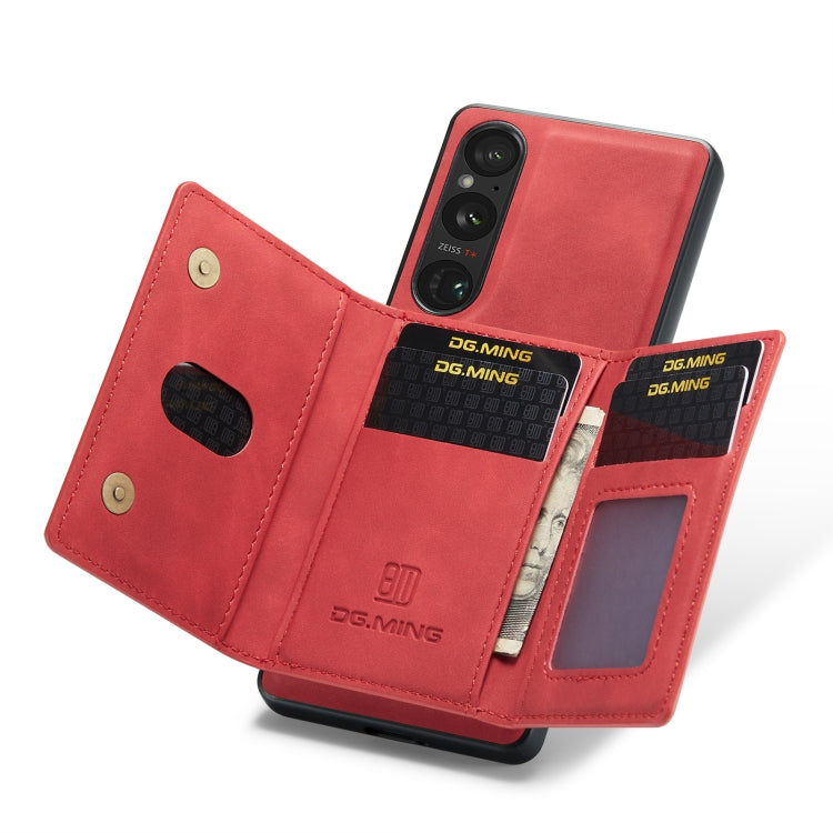 For Sony Xperia 1 VI DG.MING M2 Series 3-Fold Multi Card Bag + Magnetic Phone Case(Red)