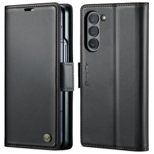 For Samsung Galaxy Z Fold6 5G CaseMe 023 Butterfly Buckle Litchi Texture RFID Anti-theft Leather Phone Case(Black)