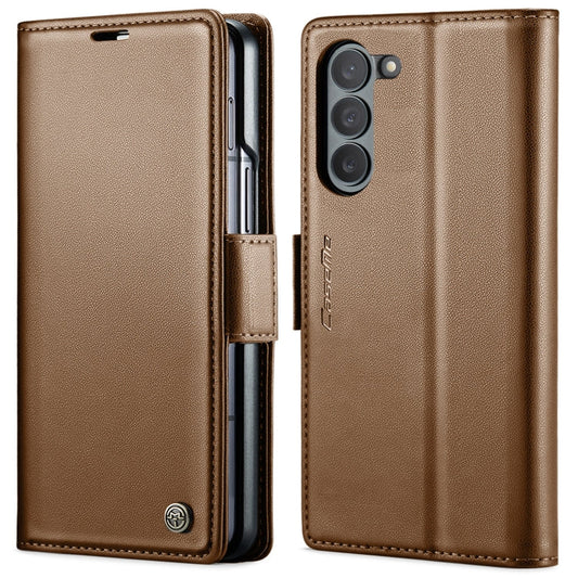 For Samsung Galaxy Z Fold6 5G CaseMe 023 Butterfly Buckle Litchi Texture RFID Anti-theft Leather Phone Case(Brown)