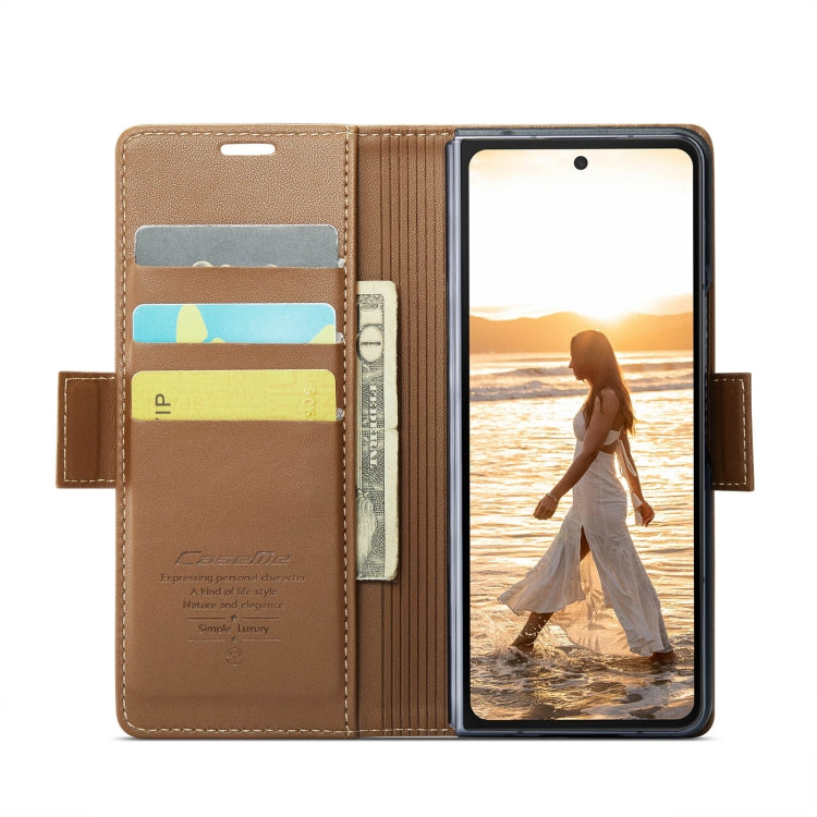 Pour Samsung Galaxy Z Fold6 5G Coque Téléphone en Cuir Anti-vol RFID avec Boucle Papillon et Texture Litchi CaseMe 023 (Marron)