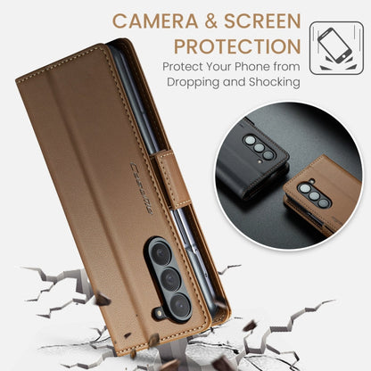 Pour Samsung Galaxy Z Fold6 5G Coque Téléphone en Cuir Anti-vol RFID avec Boucle Papillon et Texture Litchi CaseMe 023 (Marron)
