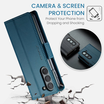 For Samsung Galaxy Z Fold6 5G CaseMe 023 Butterfly Buckle Litchi Texture RFID Anti-theft Leather Phone Case(Blue)