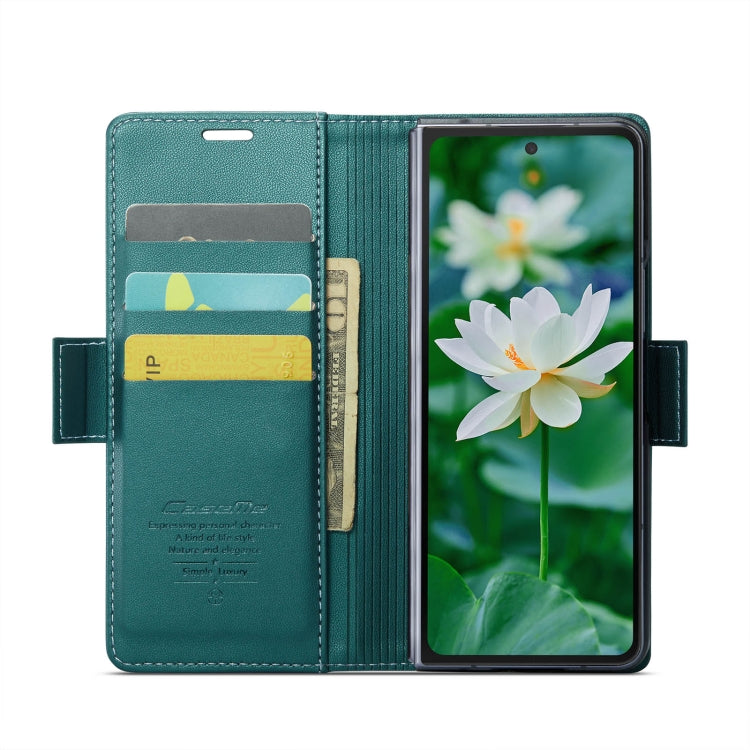 For Samsung Galaxy Z Fold6 5G CaseMe 023 Butterfly Buckle Litchi Texture RFID Anti-theft Leather Phone Case(Pearly Blue)