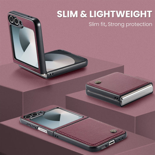 For Samsung Galaxy Z Flip6 / Flip7 FE CaseMe 023 Butterfly Buckle Litchi Texture RFID Anti-theft Leather Phone Case(Wine Red)