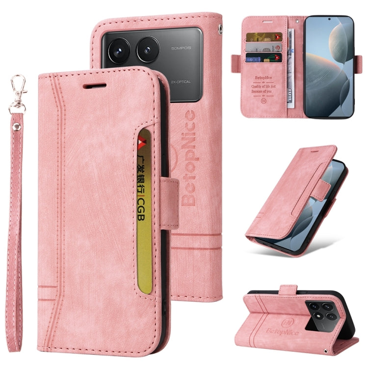Pour Xiaomi Redmi K70 / K70 Pro 5G BETOPNICE Étui de Téléphone en Cuir à Double Boucle (Rose)