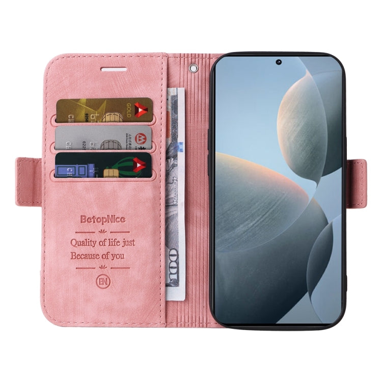Pour Xiaomi Redmi K70 / K70 Pro 5G BETOPNICE Étui de Téléphone en Cuir à Double Boucle (Rose)