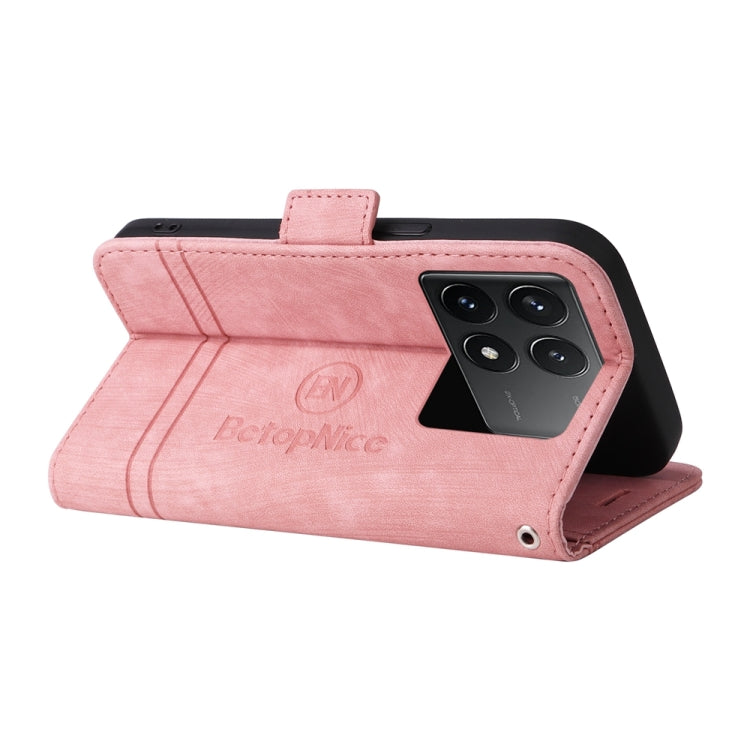 Pour Xiaomi Redmi K70 / K70 Pro 5G BETOPNICE Étui de Téléphone en Cuir à Double Boucle (Rose)