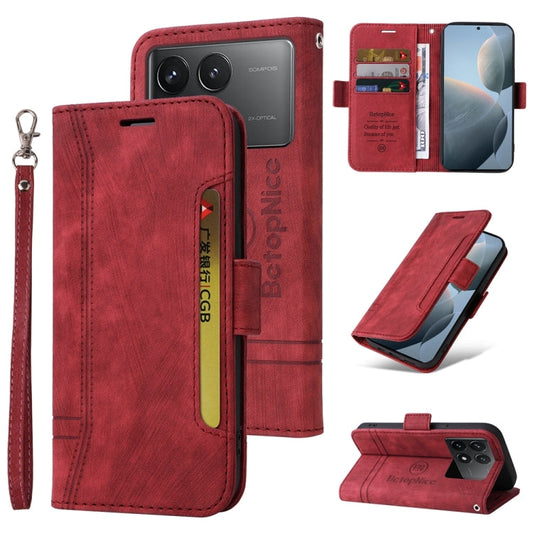 Pour Xiaomi Redmi K70 / K70 Pro 5G Étui de téléphone en cuir avec boucle double face BETOPNICE (rouge)